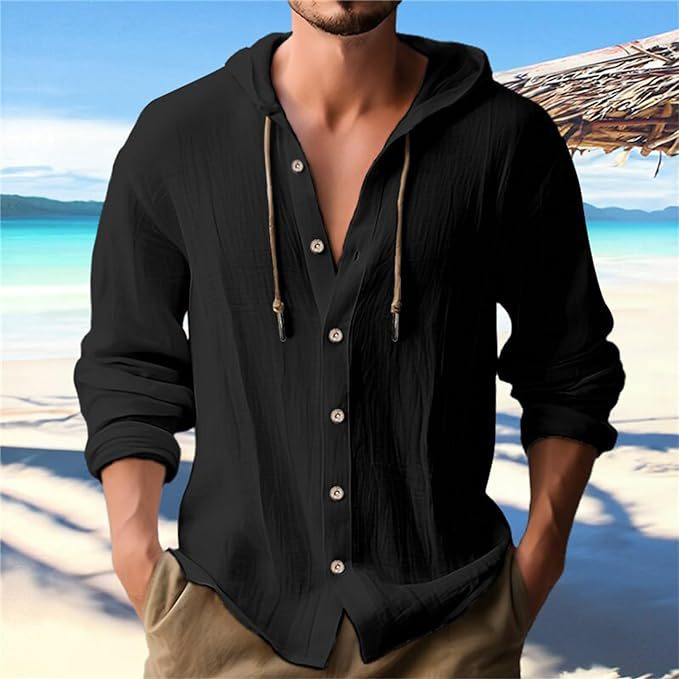 Chemise à capuche décontractée pour hommes avec patte de boutonnage et manches élastiques Chic und Stil