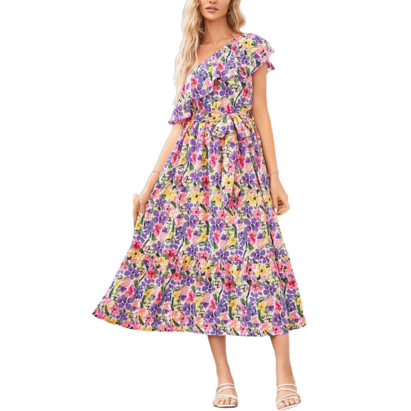 Femme Robe Maxi Fleurie À Une Épaule Chic und Stil