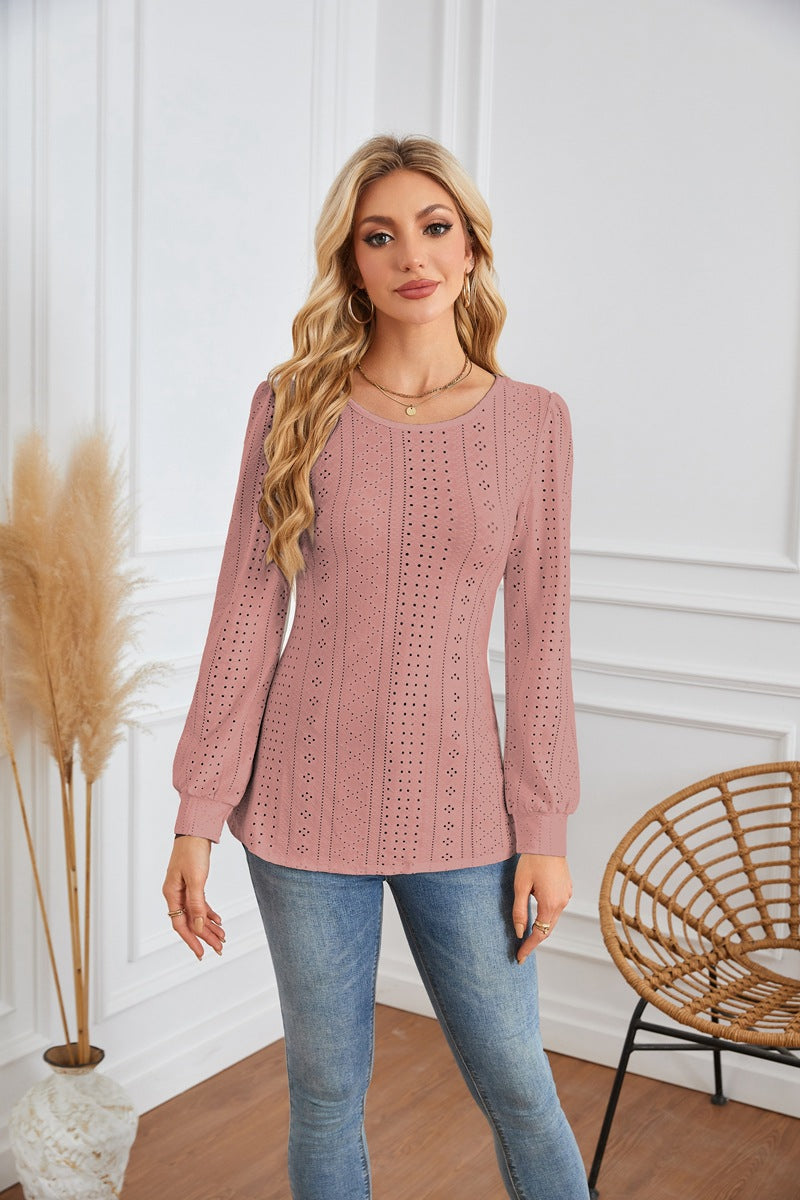Chemisier femme avec des motifs aérés en losanges et des manches bouffantes élégantes Chic und Stil