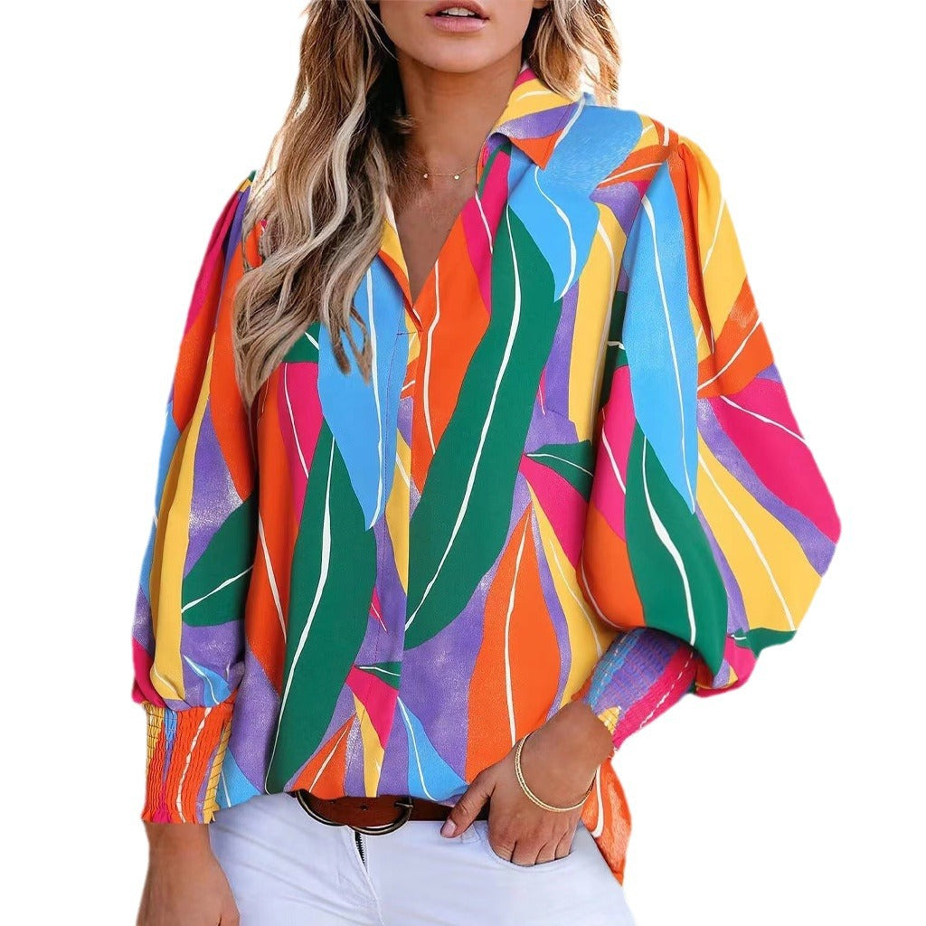 Blouse chemise pour femmes au design floral vif avec des épaules dénudées et des poignets élastiques Chic und Stil