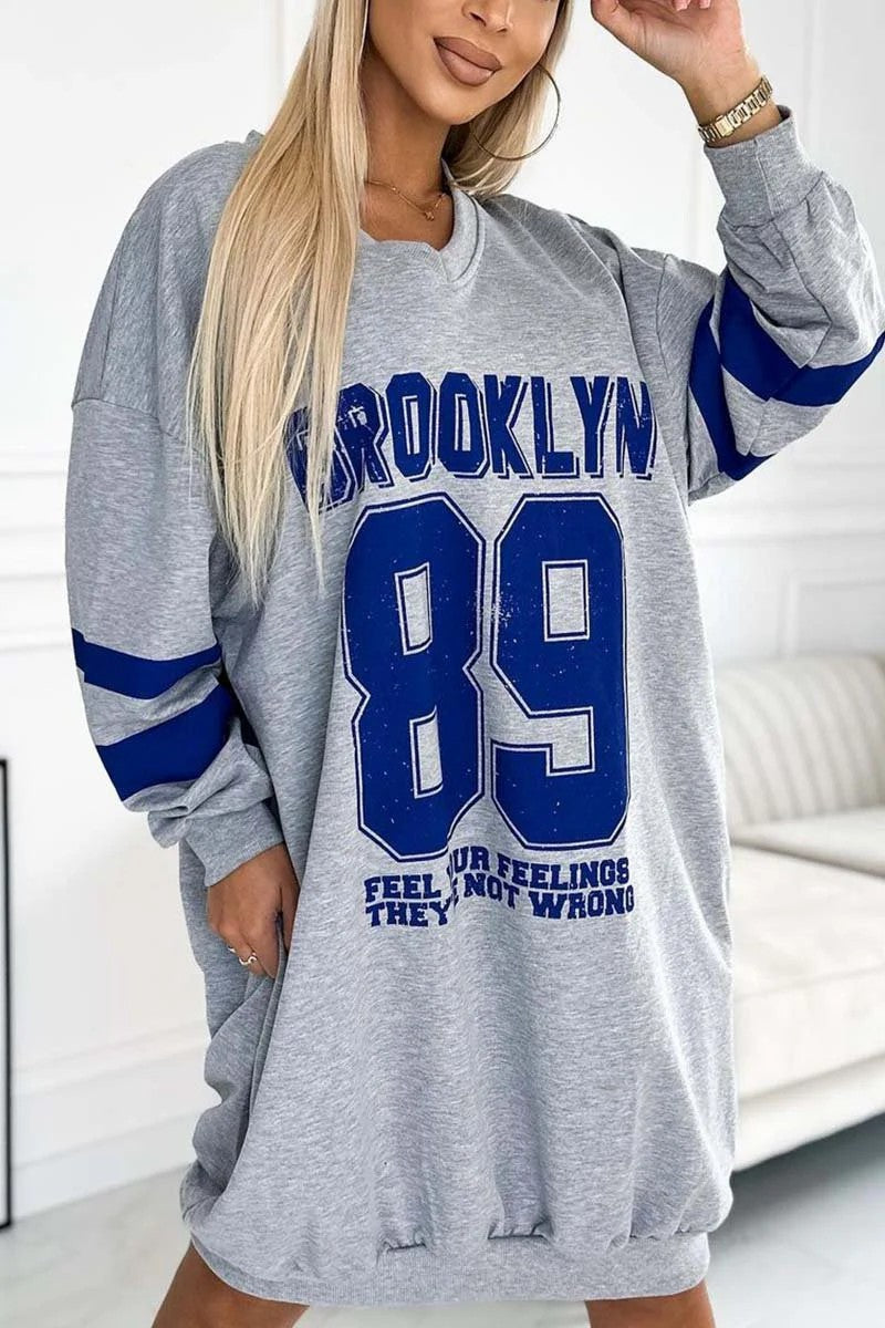 Robe de sport décontractée oversize pour femmes avec décolleté en V et manches contrastées Chic und Stil