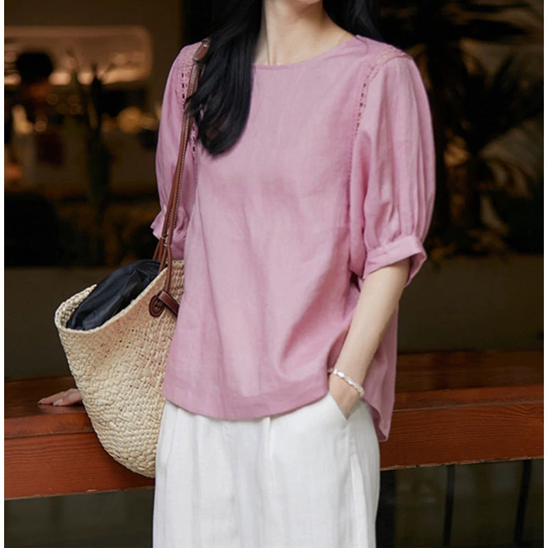 Blouse élégante à manches bouffantes pour femmes avec des détails en dentelle Chic und Stil