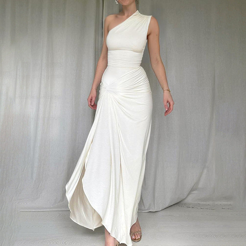 Robe maxi femme avec fente haute et une épaule Chic und Stil