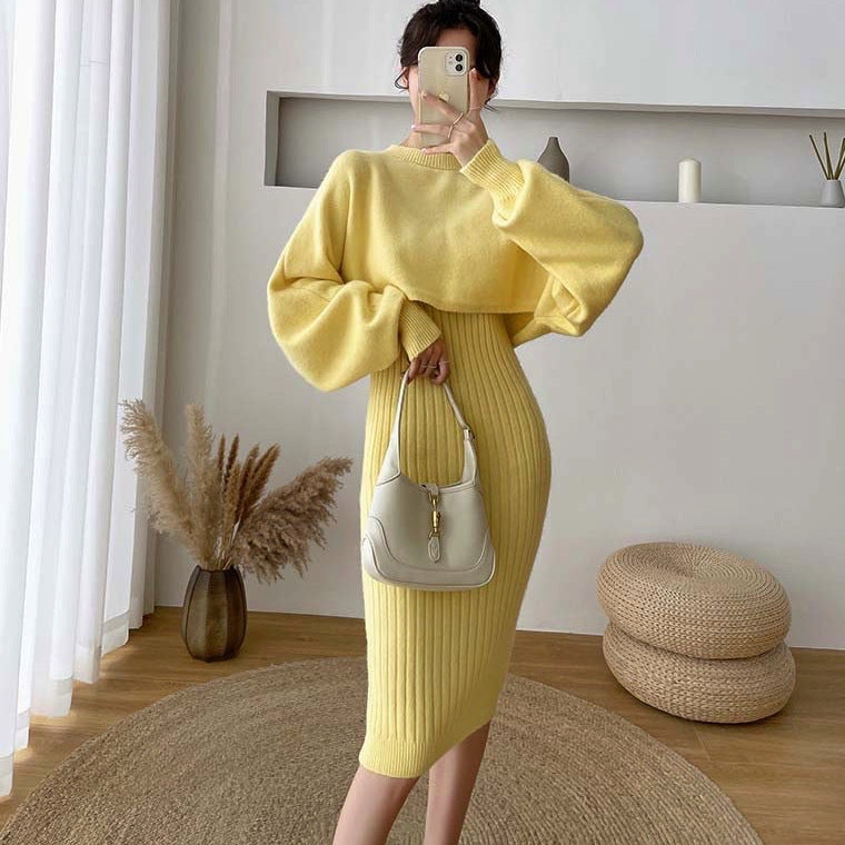 Robe tricot élégante pour femmes avec structure côtelée et manches volumineuses Chic und Stil