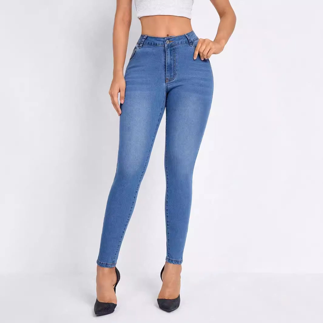 Jean haute taille pour femmes avec coupe ajustée et taille élastique Chic und Stil