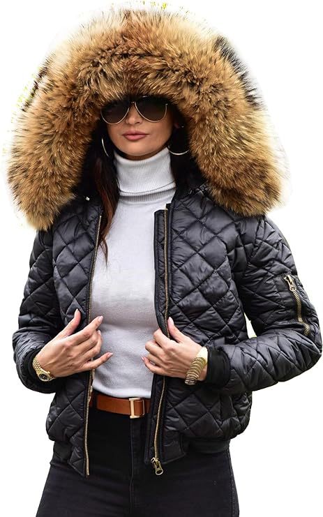 Ladies Urban Quilted Jacket with Soft Plush Collar Chic and Style