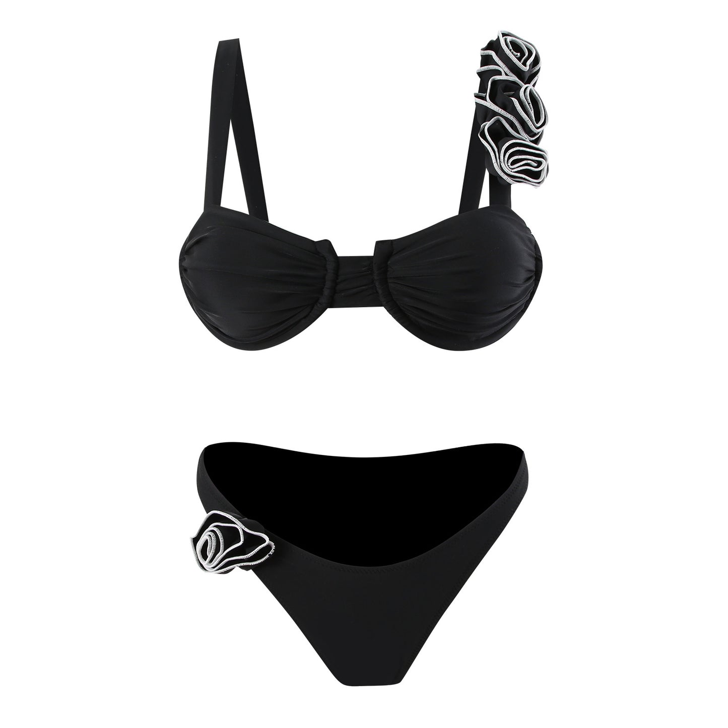 Bikini femme avec des détails de volants à la mode et des appliqués floraux féminins Chic und Stil