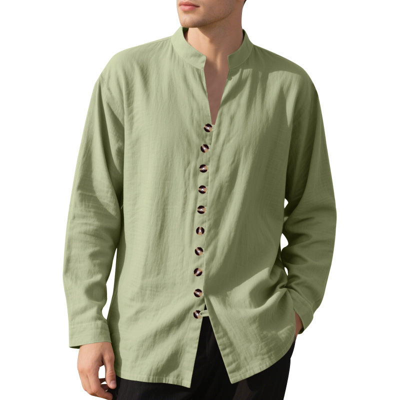 Chemise décontractée à manches longues pour hommes avec col Henley et boutons tendance Chic und Stil