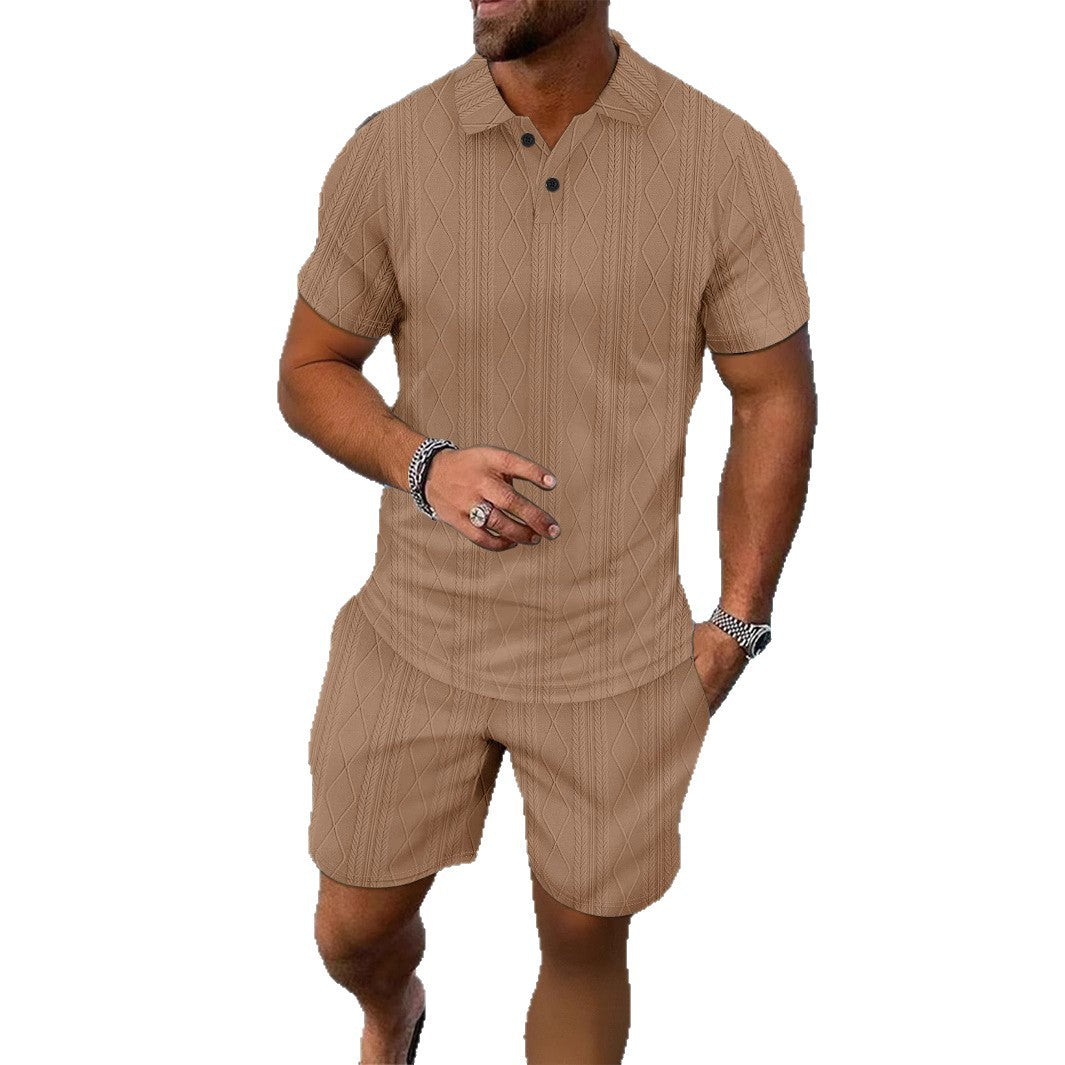 Hommes Ensemble Polo en Tricot Structuré et Shorts Chic und Stil