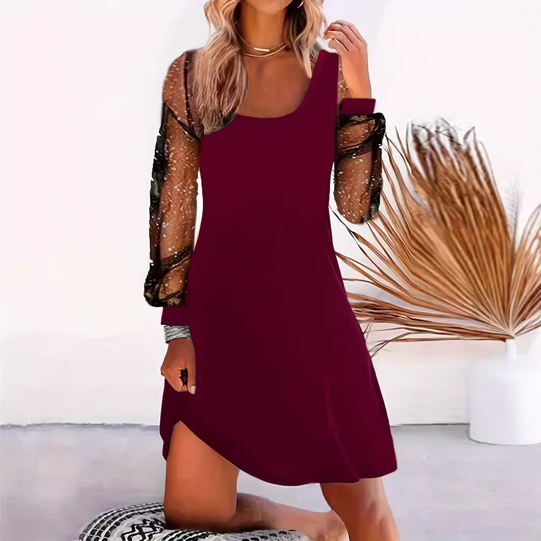 Robe midi femme avec des manches bouffantes transparentes et une silhouette élégante Chic und Stil