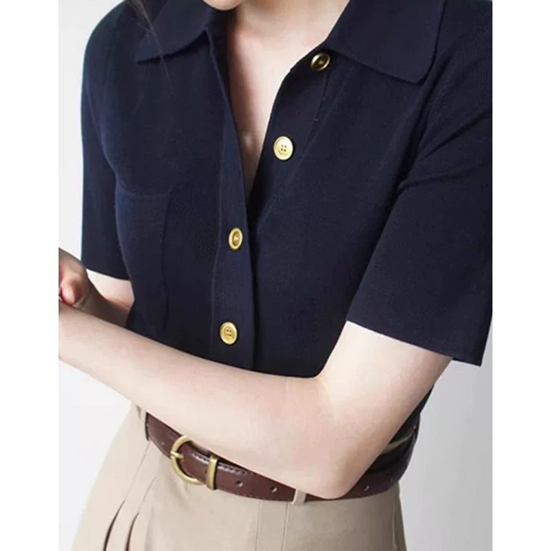 Haut à boutons à manches courtes pour femmes Chic und Stil