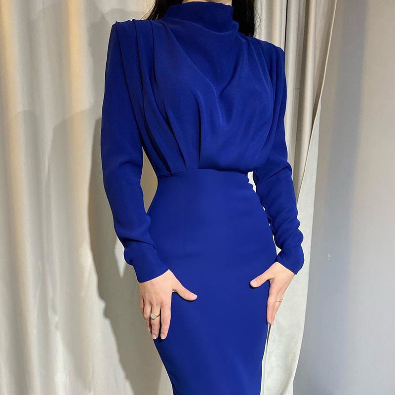 Femmes Robe élégante ajustée avec col haut et fronces Chic und Stil