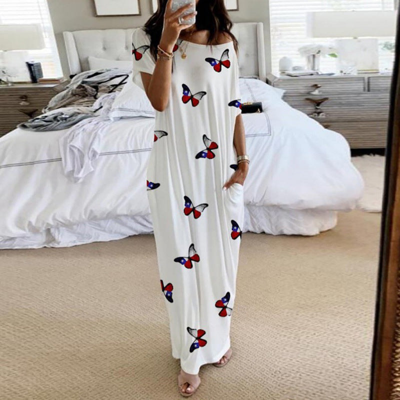 Robe maxi off-shoulder à imprimé papillon Chic und Stil pour dames