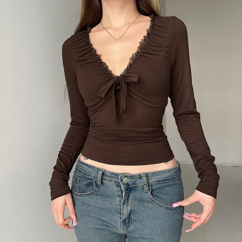 T-shirt à manches longues pour femmes avec bord en dentelle Chic und Stil