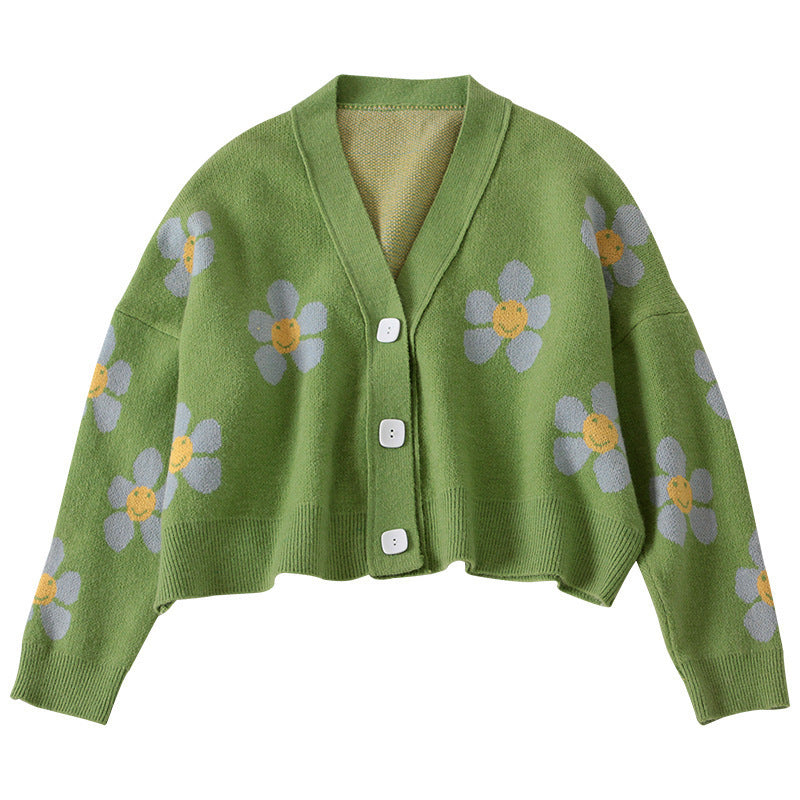 Cardigan en tricot court pour femmes avec motifs floraux et détails de boutons Chic und Stil