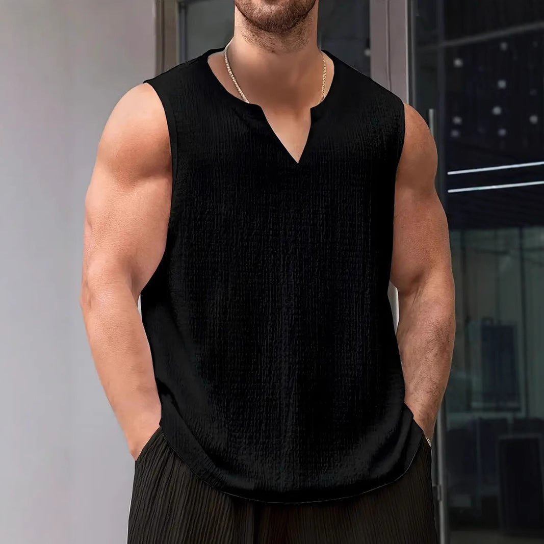 T-shirt sans manches pour hommes avec design texturé et col en V Chic und Stil