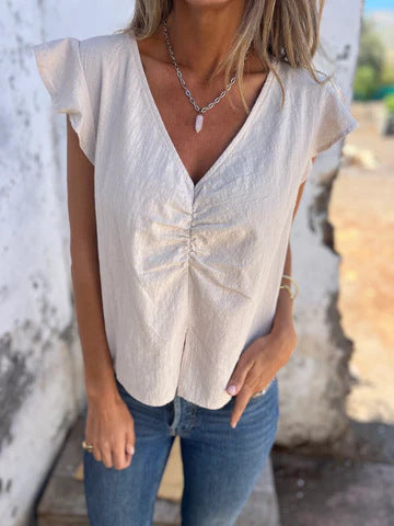 T-shirt à volants pour femmes avec manches courtes et détail plissé Chic und Stil