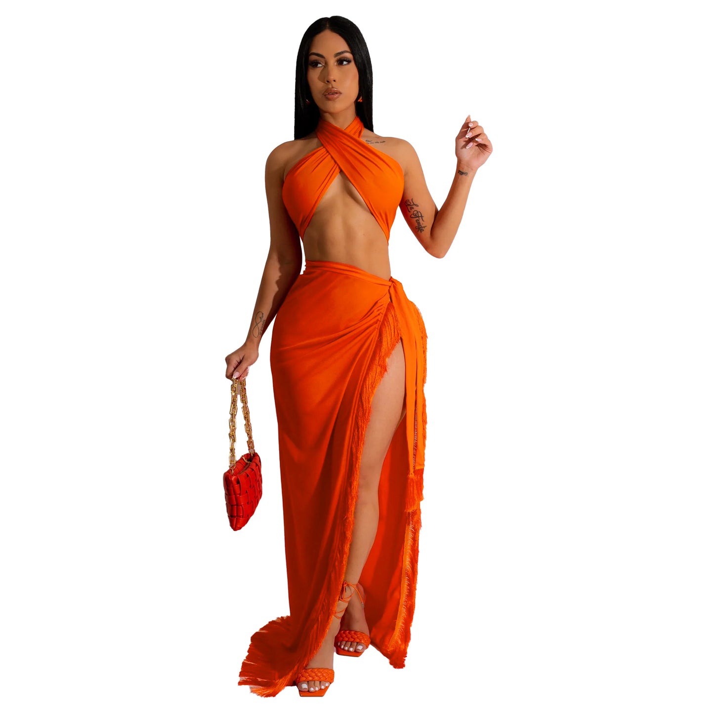 Women's Halter Neck Maxi Dress with High Slit Chic and Style