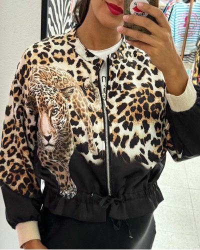 Veste bomber pour femmes avec imprimé animal et bords élastiques Chic und Stil