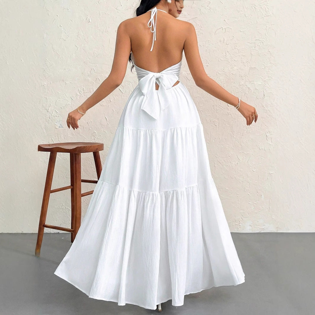 Robe maxi femme avec design sans épaules et détails de volant décontractés Chic und Stil