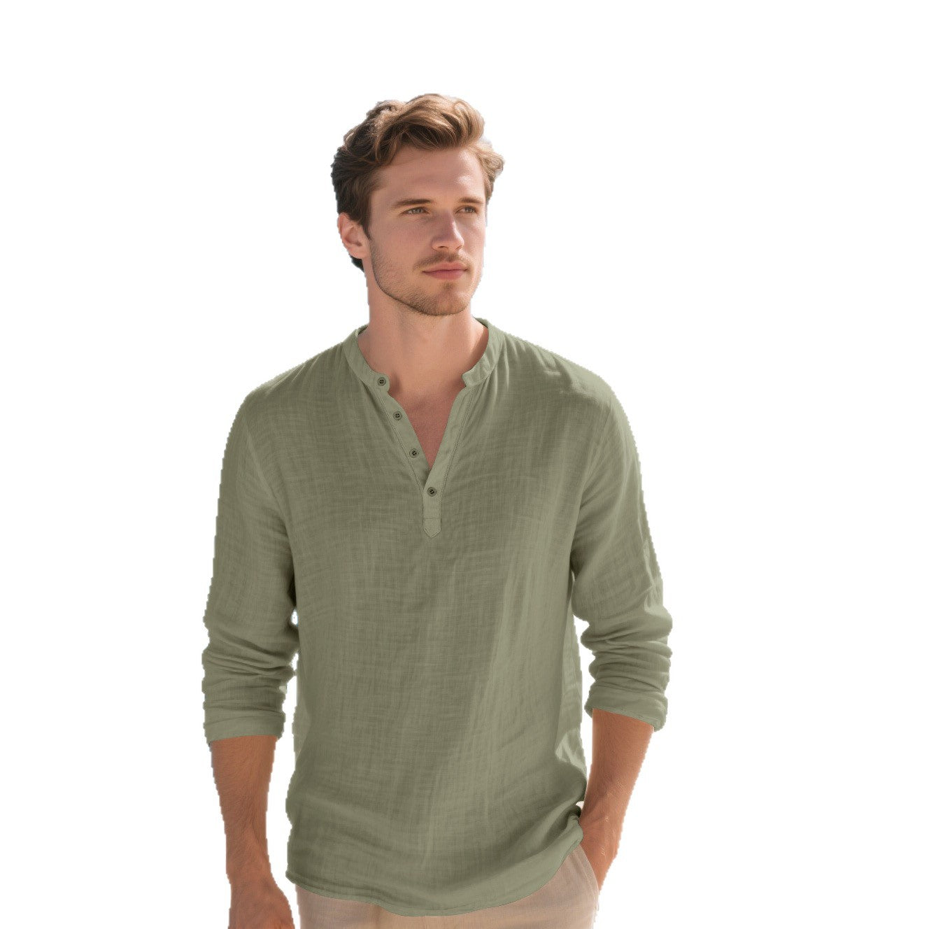 Chemise élégante pour hommes à manches longues avec col montant à la mode et surface texturée Chic und Stil