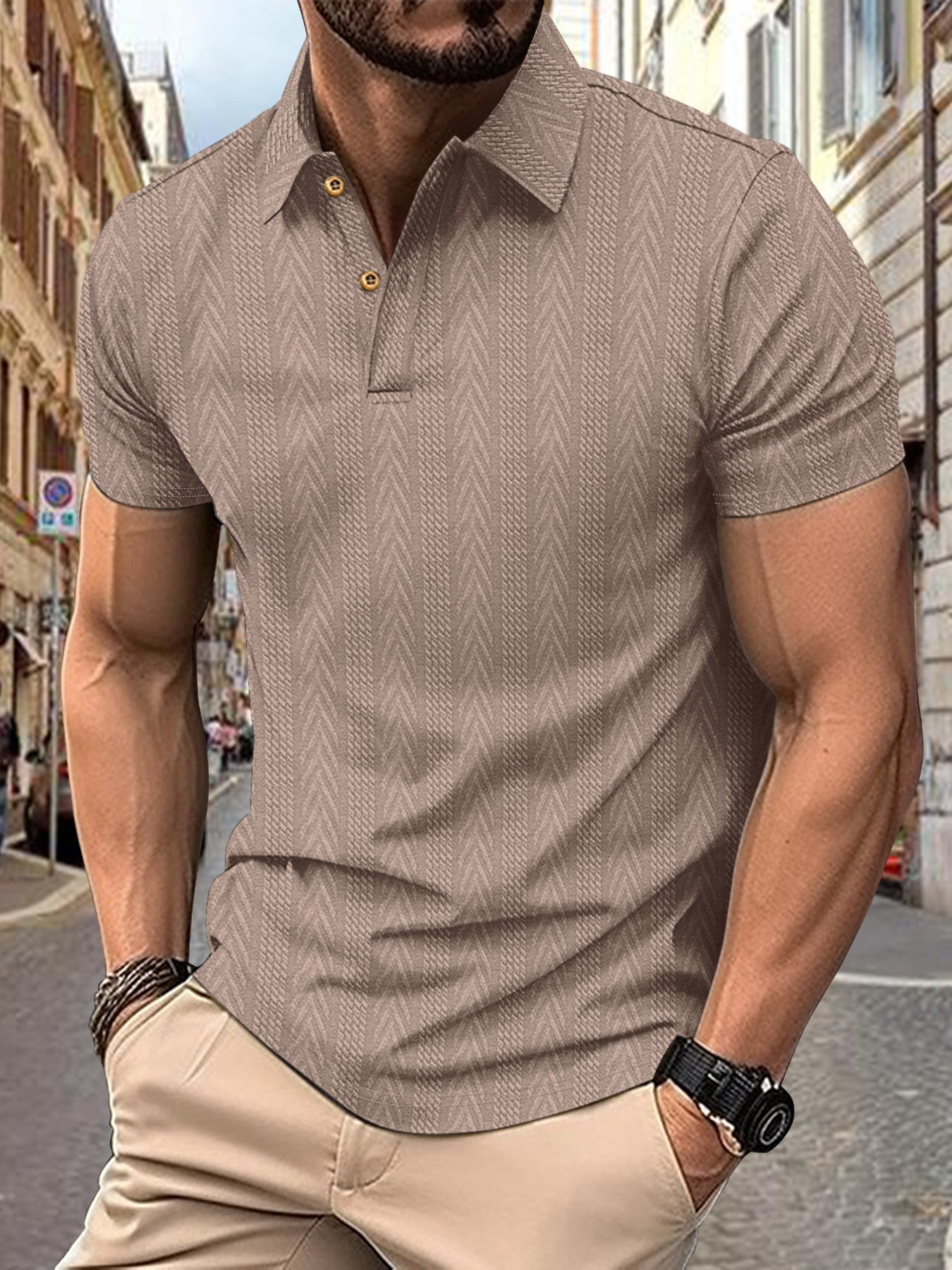 Polo-shirt pour hommes à manches courtes tendance avec design texturé Chic und Stil