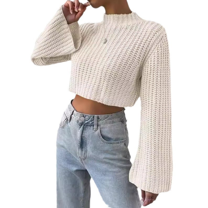 Pull crop décontracté pour femmes avec des manches larges et un design structuré Chic und Stil