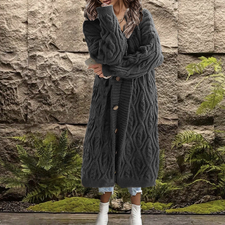 Kimono en gros tricot pour femmes avec un motif de tresse tendance et des poches pratiques Chic und Stil