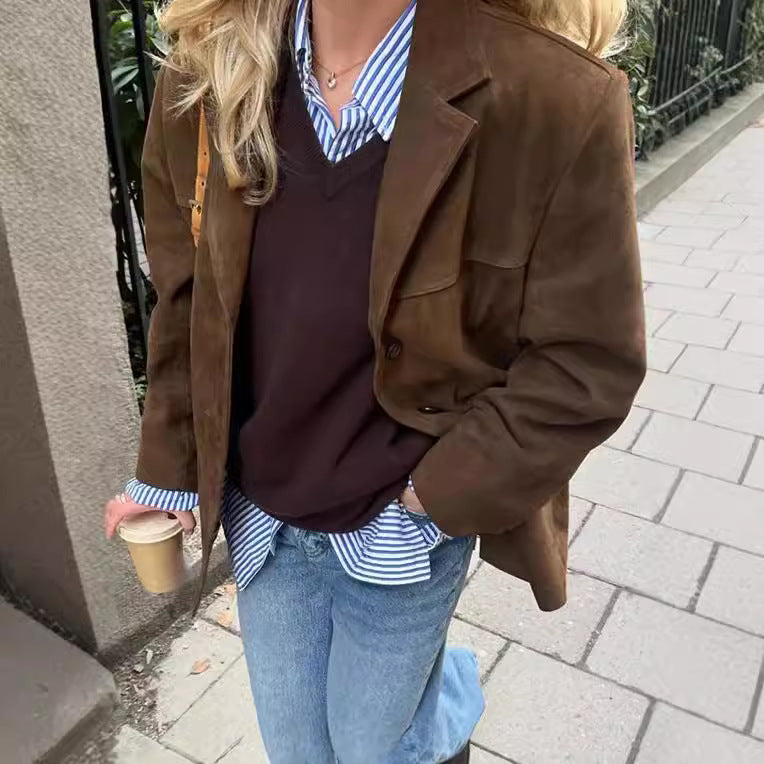 Blazer en daim pour femmes de style vintage avec poches Chic und Stil