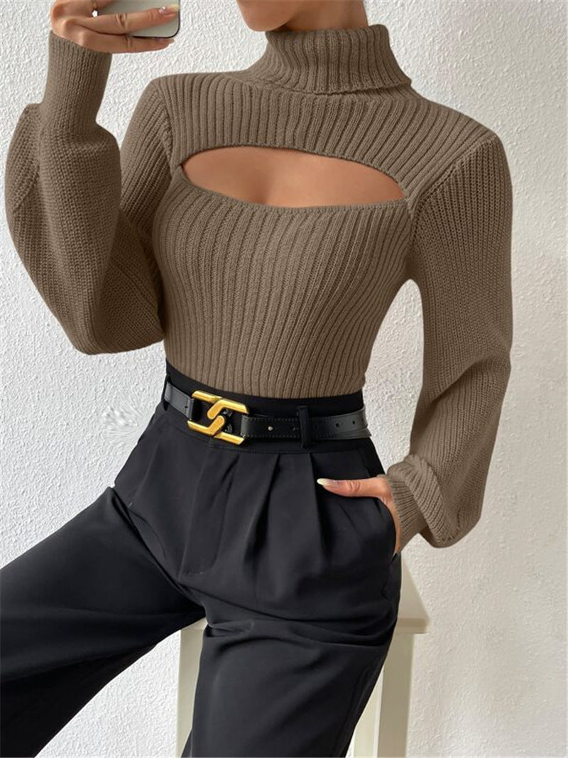 Pull-over en tricot pour femmes avec découpe tendance et col montant Chic und Stil