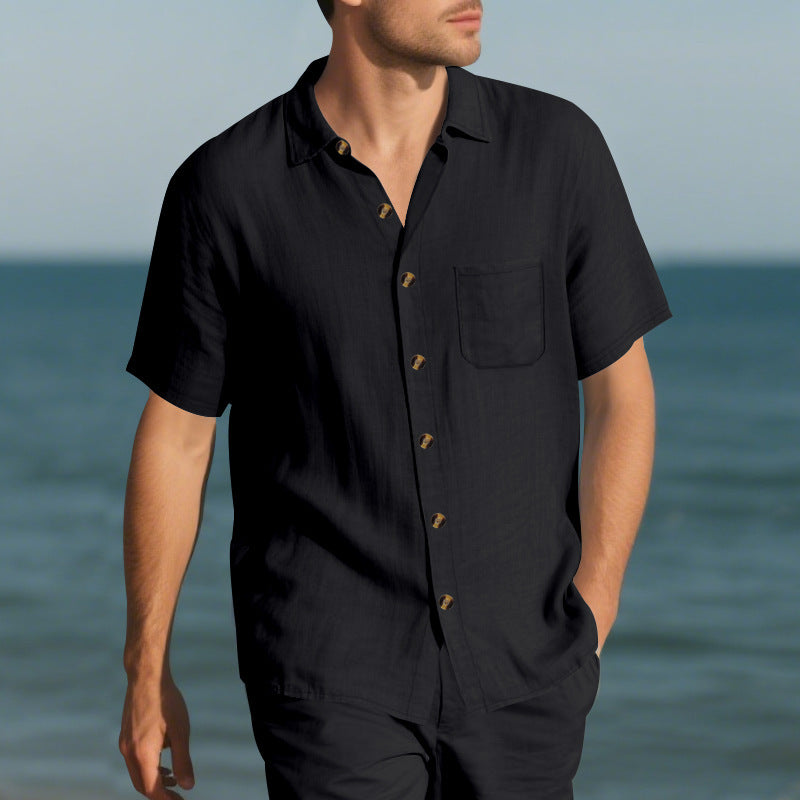 Chemise en lin décontractée pour homme à manches courtes avec poche poitrine pratique Chic und Stil