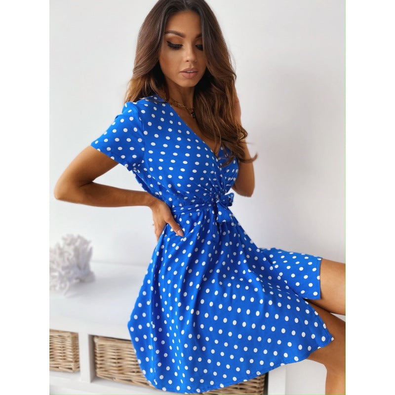 Robe portefeuille à pois pour femmes avec ceinture à nouer réglable Chic und Stil