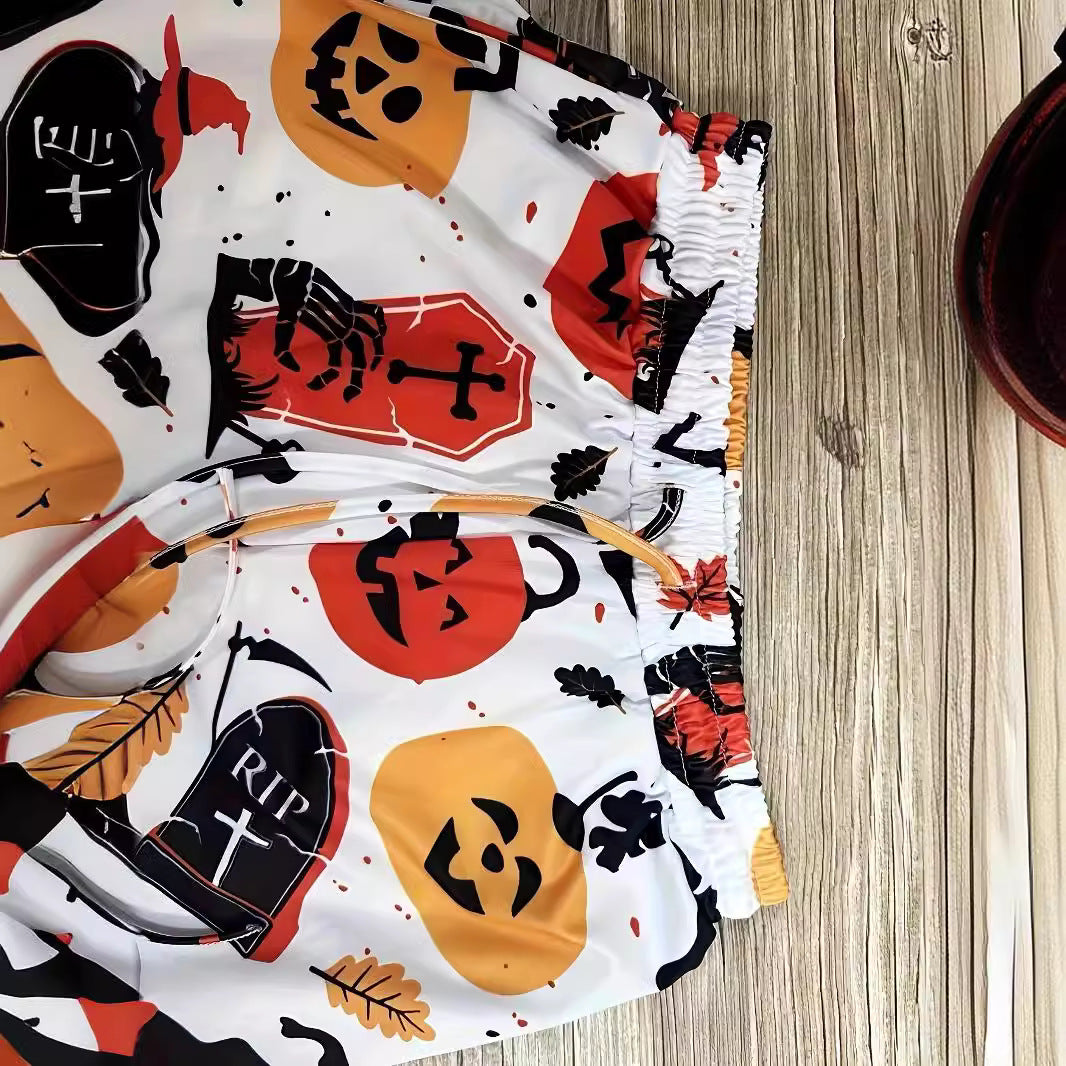 Pantalon de loisirs pour femmes avec motif Halloween coloré et taille élastique Chic und Stil