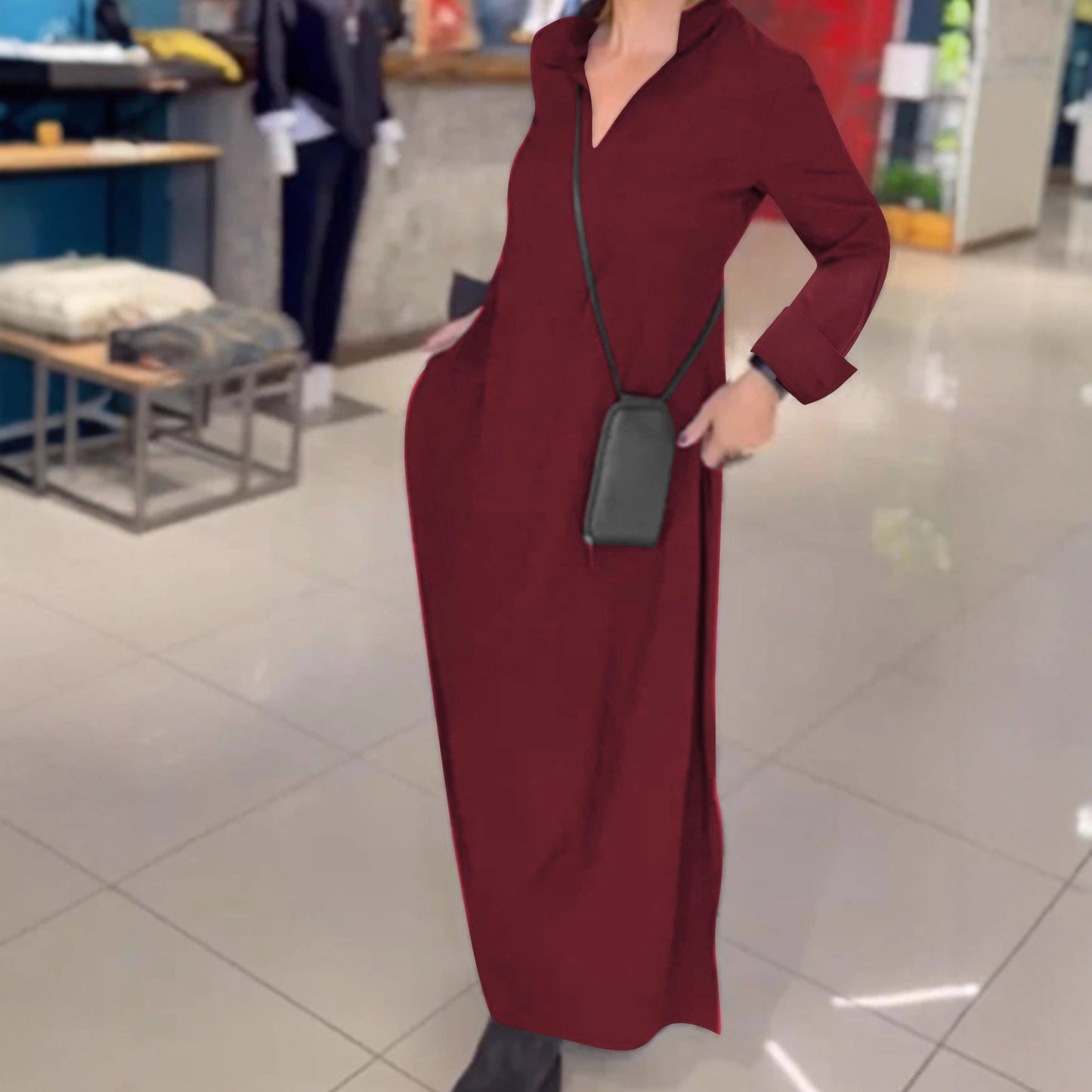 Robe maxi femme avec un praticable décolleté en V et poches Chic und Stil