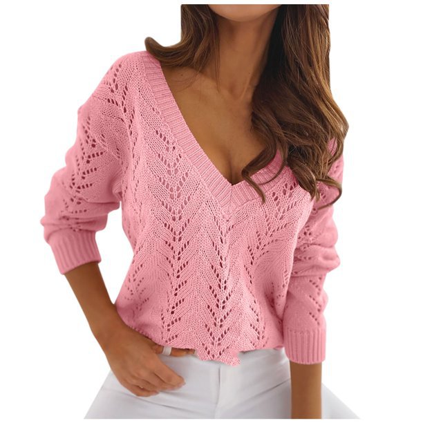 Pull en tricot à col en V pour femmes avec motif en torsades romantique Chic und Stil