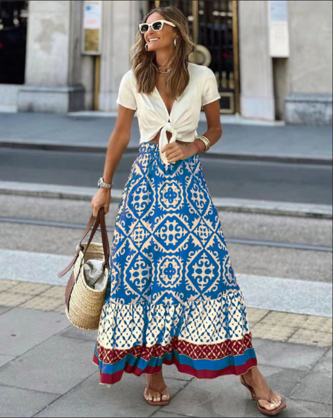 Jupe maxi pour femme au design ethnique ludique avec ourlet volumineux Chic und Stil