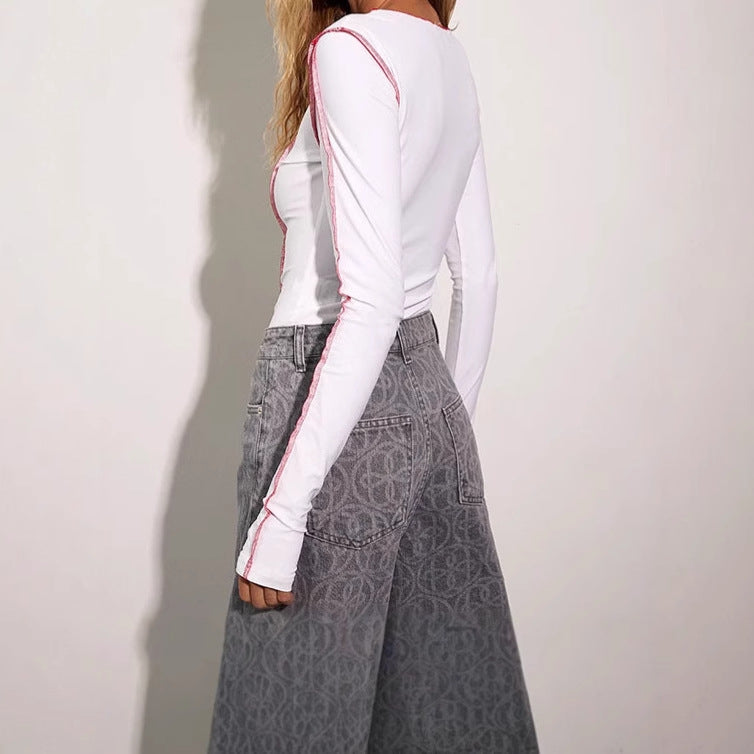 Dames élégant body à manches longues avec des contrastes sportifs Chic und Stil