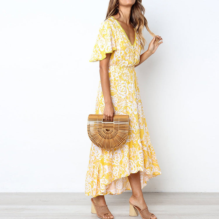 Robe maxi à imprimé floral pour femmes avec ourlet volants Chic und Stil