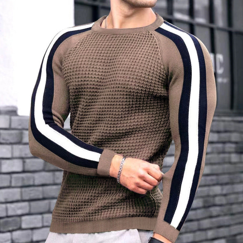 Hommes Pull ras du cou tendance avec surface texturée et rayures contrastées Chic und Stil