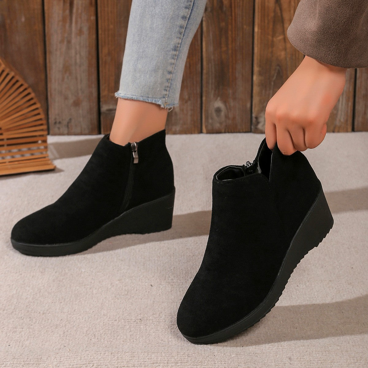 Bottines à talon compensé pour femmes en suède doux Chic und Stil