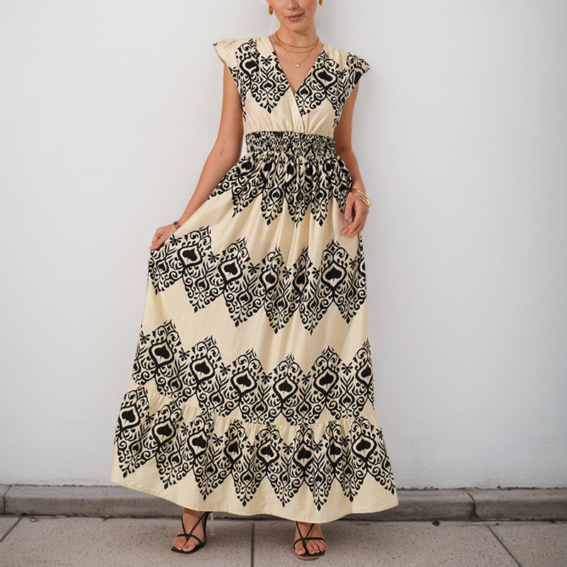 Robe maxi ethnique à imprimé pour femme avec manches à volants Chic und Stil