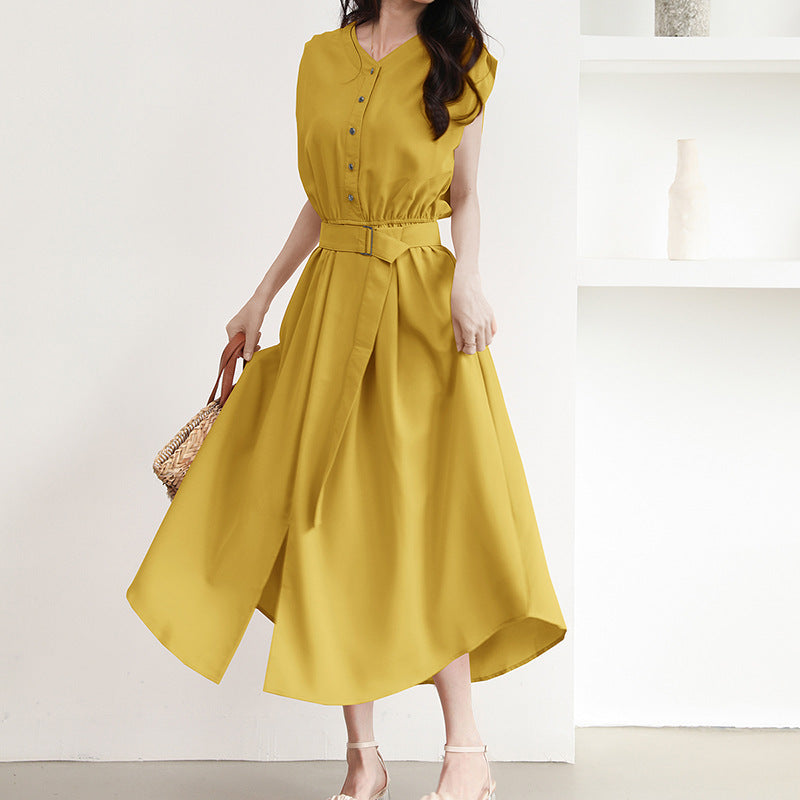 Robe midi femme avec patte de boutonnage et ceinture à la taille Chic und Stil