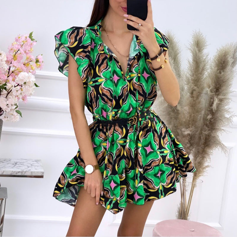 Robe mini à ligne A fluide pour femmes avec manches à volants Chic und Stil