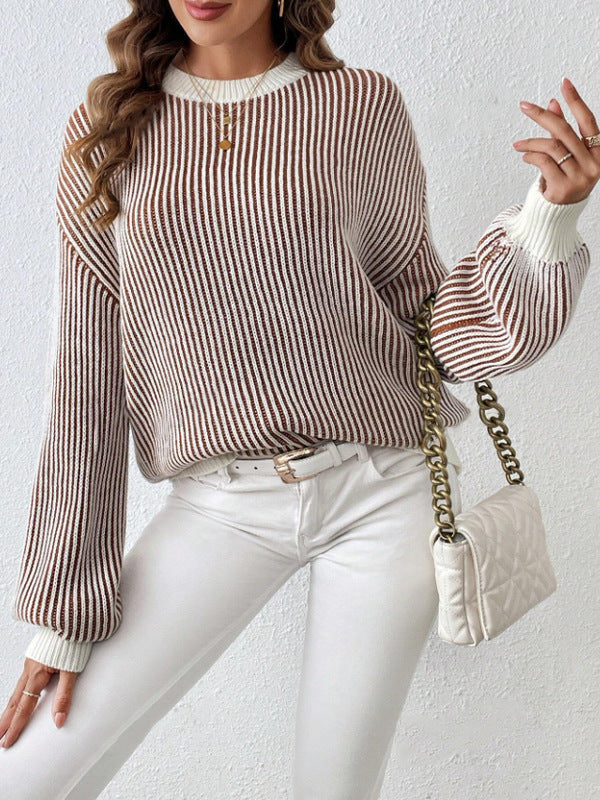 Pull en tricot pour femmes avec un design en côtes larges et des manches ballon décontractées Chic und Stil