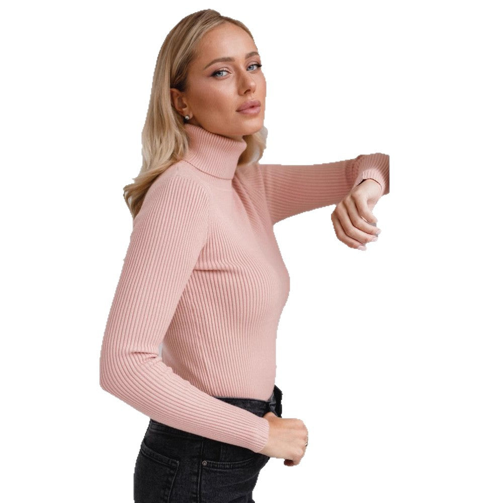 Blouse en rip à côtes élégante pour femmes avec col haut et coupe ajustée Chic und Stil