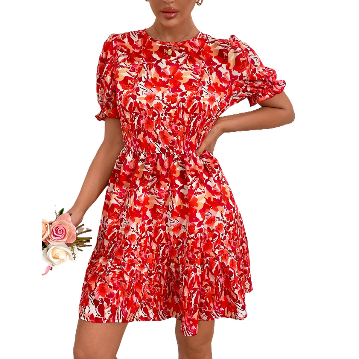 Robe maxi décontractée pour femmes avec décolleté en forme de cœur et jupe fluide Chic und Stil