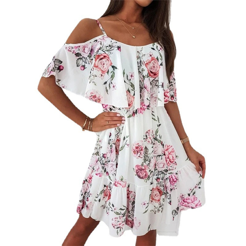 Robe Mini Fleurs Cold-Shoulder Chic und Stil