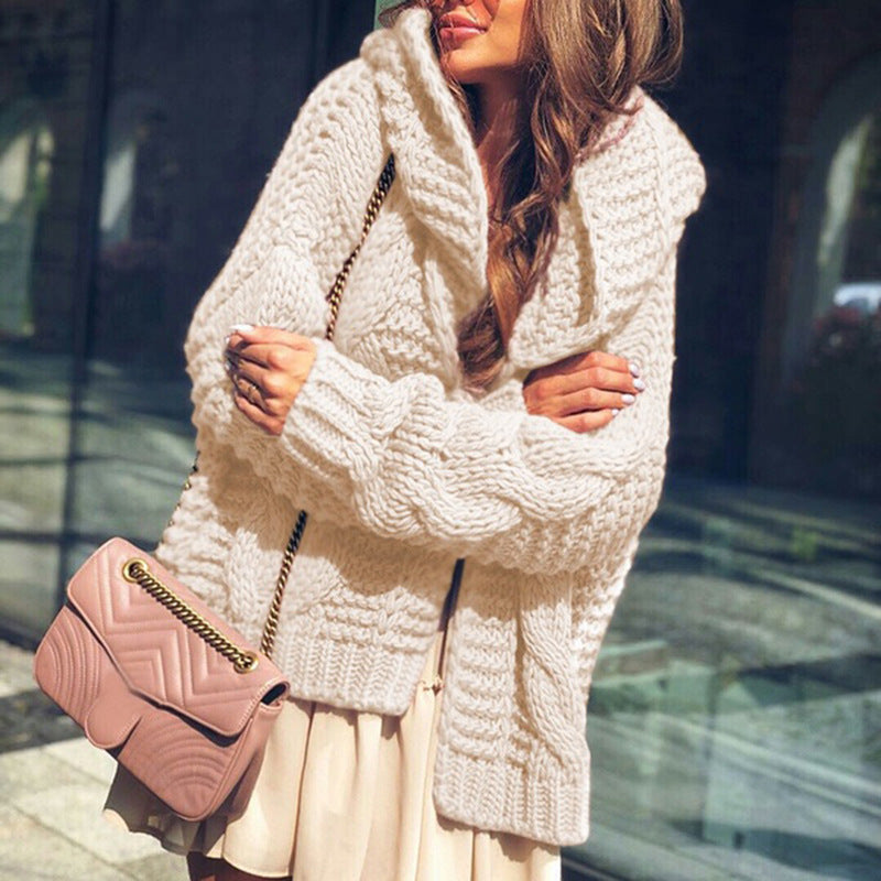 Veste en gros tricot pour dames au style oversize décontracté avec col châle et grandes poches Chic und Stil