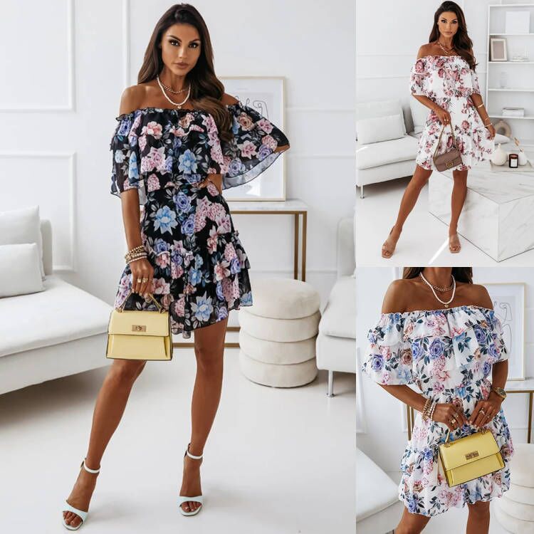 Women's Off-Shoulder Floral Ruffle Dress Chic and Style