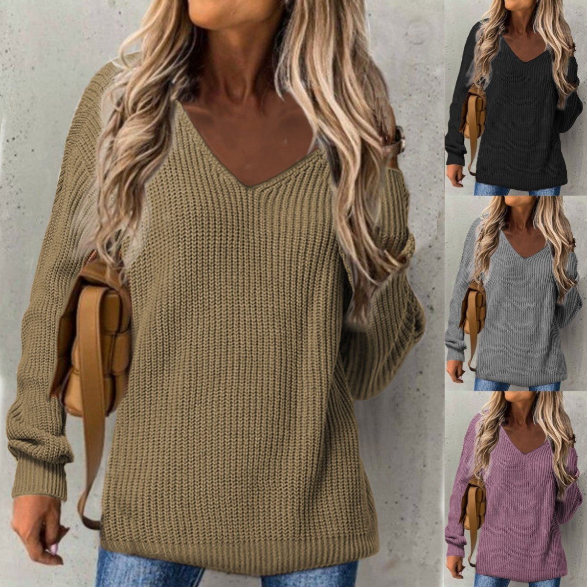 Pull-over en tricot épais à encolure en V pour femmes avec coupe décontractée Chic und Stil